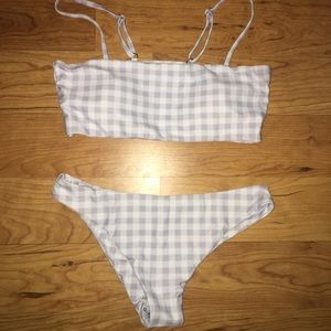 Gingham Spaghetti Strap Top With Ruched Bikini